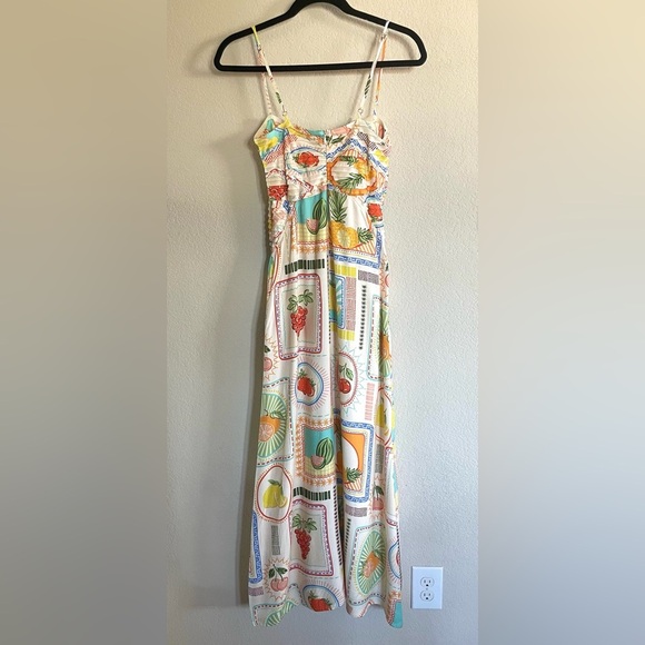 Seven Wonders Agata Midi Dress XS Fruit Print Cotton Rayon Lined Pockets - Picture 7 of 11